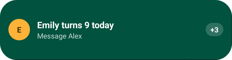 The Circles widget: Emily turns 9 today, message Alex