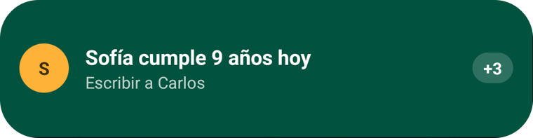 El widget de Circles: Sofía cumple 9 años hoy, escribir a Carlos