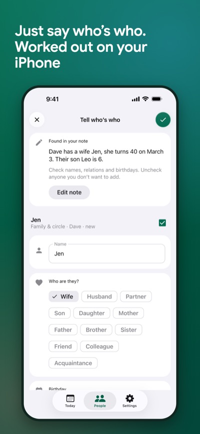 Circles on iPhone: people found in a dictated note